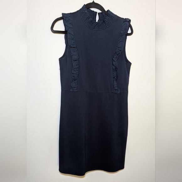 Chelsea 28 Navy Blue High Neck Ruffle Dress Sleeveless Women's Size 8 - Picture 1 of 5